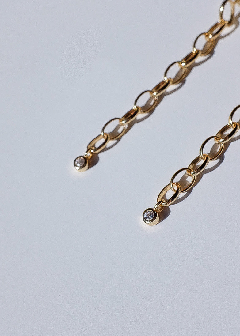 Drop Stone Chain Earrings in Gold