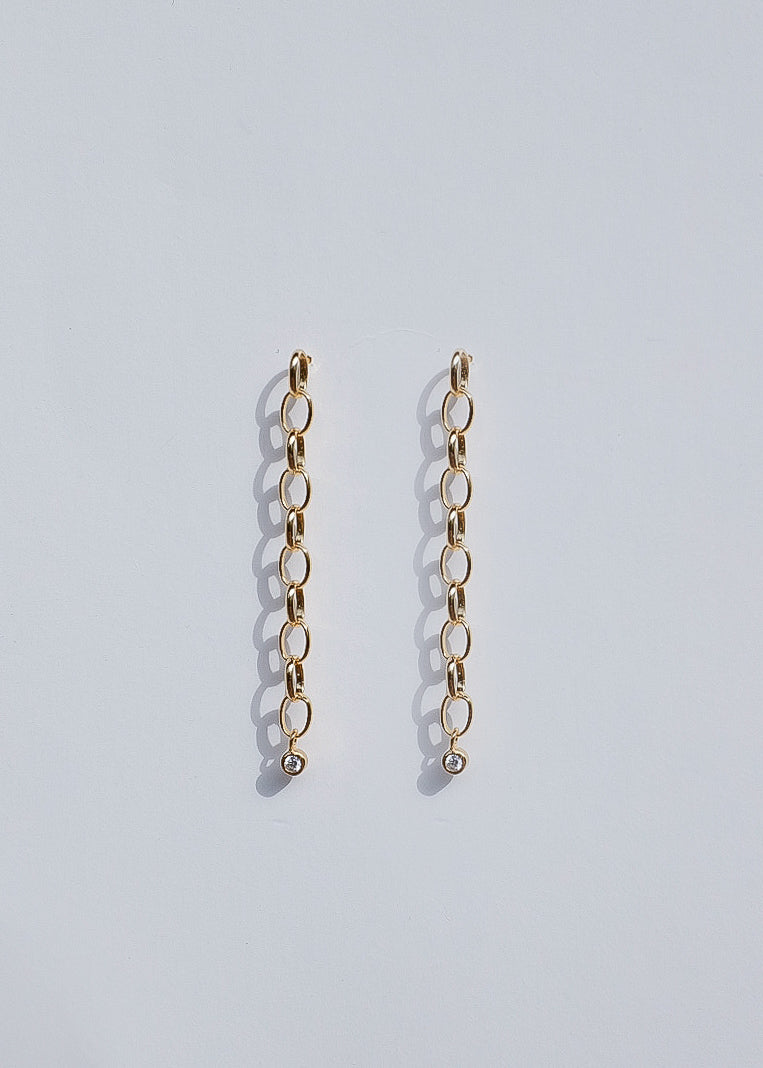 Drop Stone Chain Earrings in Gold